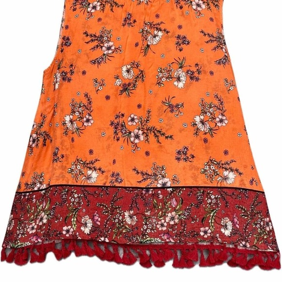 Fever Tops - Fever Womens XL Orange Floral Sleeveless Tassel Trim Boho Blouse Top